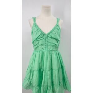Sandro Mint Green Linen Dress Sleeveless Mini Short Tie Back Ruched Sundress M